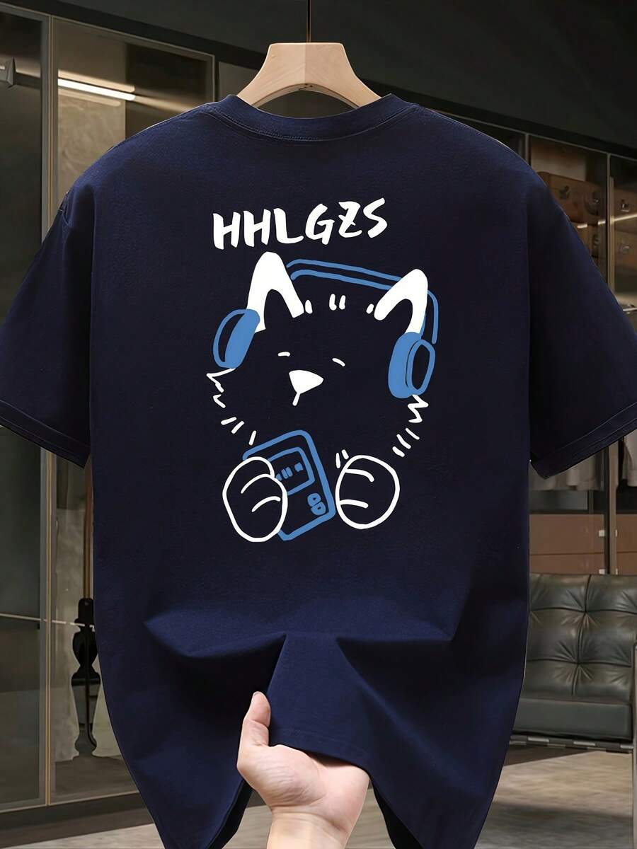 Men's Short-Sleeved T-Shirt, Made Of High-Quality Pure Cotton, With A Fashionable Brand Print, New, Casual Summer, Plus Size, Loose And Versatile. - 灰色 - 查看 1