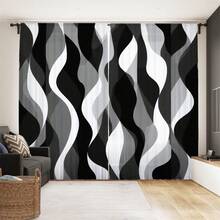 2pcs Modern Abstract Curtains, Featuring Black, White And Grey Gradient Stripe Design. 2D Flat Print, Lightweight Fabric Filters Light, Minimalist Geometric Pattern Suitable For Living Room And Bedroom - Multicolor - View 9