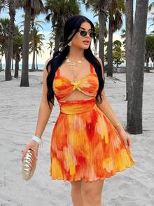 YkhahaYkhahaSHEIN  Vestido mini con decoración de estrella de mar hueca y efecto tie-dye metálico para vacacionesYkhahaYkhaha - Multicolor - Ver 7