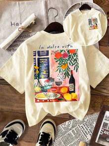 Under The Radar Women's Graphic T-Shirt, Casual And Urban Style, Short Sleeve T-Shirt, Cute Summer Top, Pure Cotton T-Shirt - Vintage Street Style Unisex Loose Cotton Short Sleeve Crew Neck T-Shirt - 杏色 - 查看 2