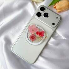 Magnetic Holder With Real Flower Resin Heart-Shaped Desktop Stand, Charging Dock, Original Creative Gift, Anti-Shake, Compact, Rotatable, Suitable For Universal Use - 8 - View 3