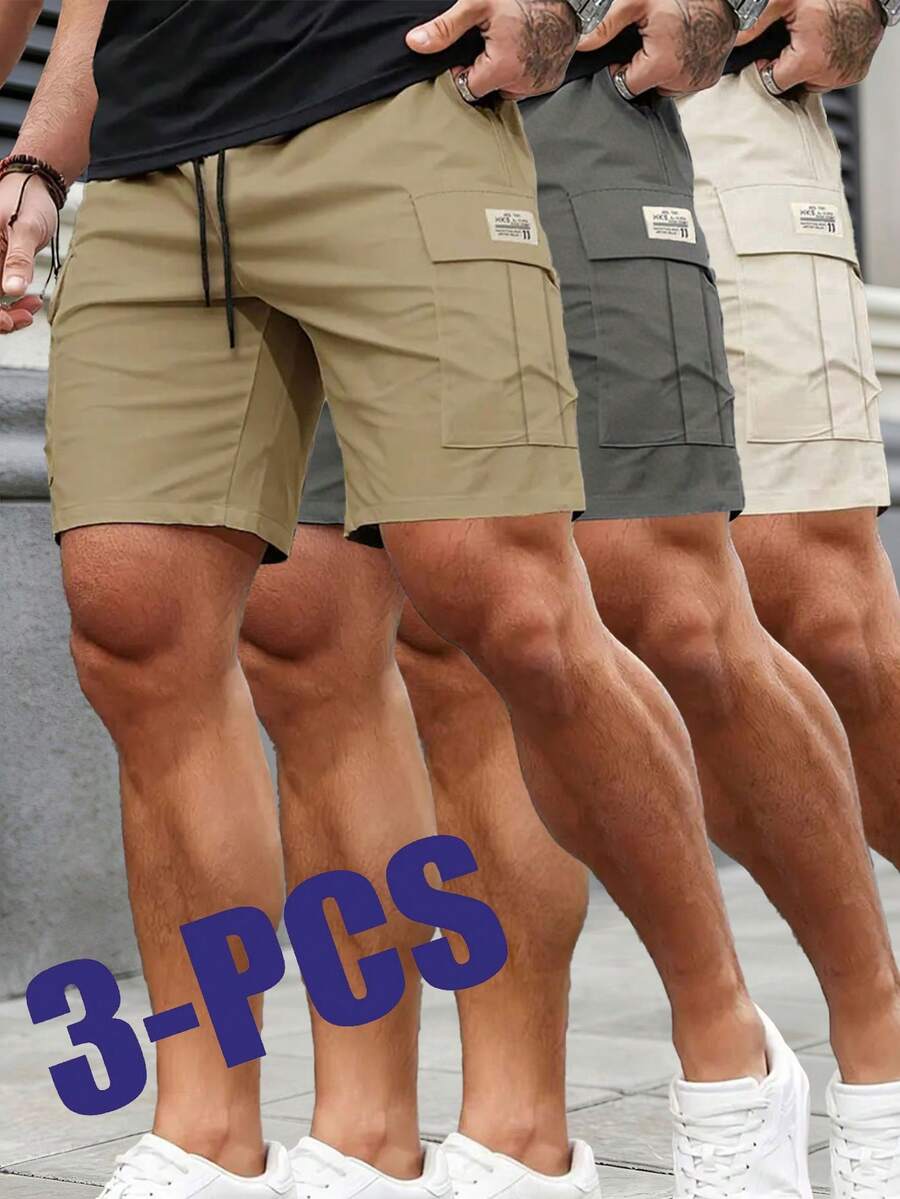 男士夏季休闲工装短裤三件套,侧袋设计,户外运动及膝裤 - 彩色 - 查看 1