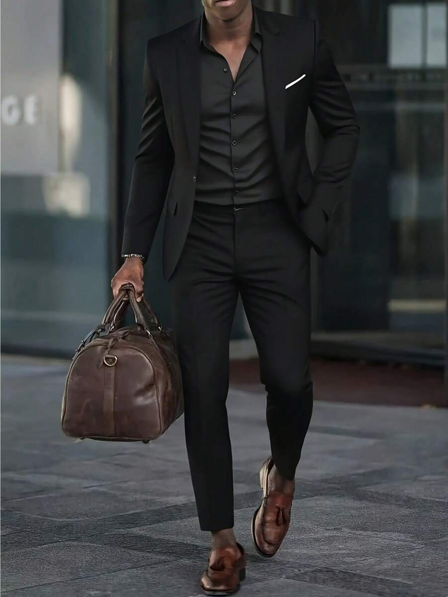 Men's 2-Piece Suit, Includes Jacket And Trousers, Elegant Formal Attire, Ideal For Parties, Meetings And Weddings - 黑色 - 查看 1