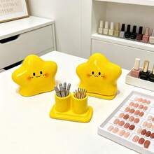 1 pieza Caja de almacenamiento para taladro de uñas con forma de estrella linda, bandeja organizadora de hisopos de algodón para escritorio, caja de exhibición de anillos de joyería mini 2 en 1, caja de almacenamiento de palillos y hilo dental - Multicolor - Ver 4