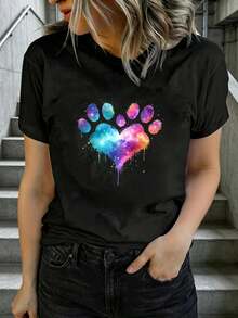1 Piece Of Women's Summer T-Shirt, Short Sleeve And Printed, Modern And Casual, Machine Washable, Comfortable Fit, 2D Flat Print, 180g, 100% Cotton. - 白色_03 - 查看 2