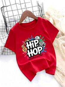 Hip-Hop Style T-Shirt For Boys And Girls, With Urban Culture Prints, Perfect For Casual Street Dance Performances - 紅色 - 查看 1