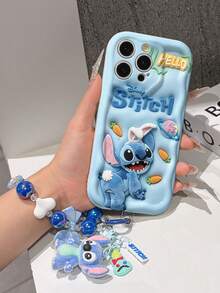 Disney Has Authorized, Phone Case - Chain Set, The Stitch Lilo & Stitch 3D Phone Case Plus A Silicone 3D Stitch Bracelet With Metallic Ring Removable Bracelet, Stitch And Angel Pattern, Compatible With Iphone17/16/15/14/13/12/11/XS/XR/X Plus Pro Max, A Stylish Cartoon Phone Case, The Perfect Gift Choice, Phone Protection, Durable Phone Cover, Great Gift For Friends And Family. - trắng - Xem 4