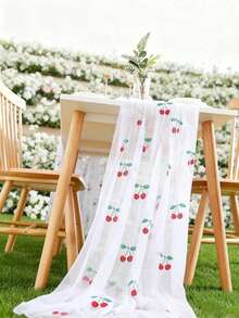 1pc Cherry Pattern Mesh Table Runner, Birthday Party Decoration, Baby Shower Party, Gender Reveal Party, Wedding Party Table Decor - Multicolor - View 6