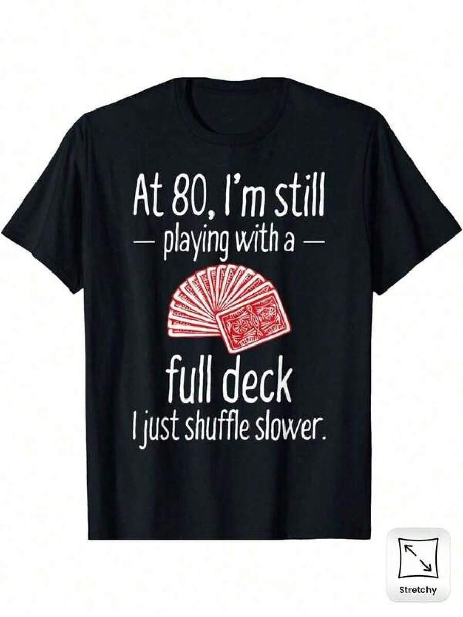 1pc Humorous 80th Birthday Print T-Shirt - Cotton Blend, Crew Neck, Short Sleeve, Casual Style, Slight Elasticity, Geometric Pattern, Breathable And Moisture-Wicking, Ideal For Sports And Outdoor Activities, Unisex Adult T-Shirt - 黑色 - 查看 1