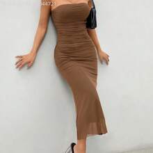 MewMuse. PETITE Vestido ajustado sin tirantes de malla degradada - Marrón - Ver 4