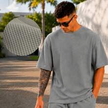 Men's Oversized Textured Casual Basic Plain Premium T-Shirt - 黑色 - 查看 2