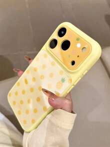 Summer Creative Cute Polka Dot Cartoon Fruit Pattern Phone Case Compatible With IPhone 17 Pro Max, 17 Pro, 17, 16 Pro Max, 16 Pro, 16, 15 Pro Max, 15 Pro, 14 Pro Max, 14 Pro, Candy Color Camera Protective Back Cover - Yellow - View 3