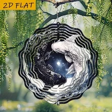 2D平面阴阳锦鲤鱼风铃,1个装 - 10英寸金属装饰,360°旋转挂钩,黑白阴阳设计,宁静花园及家居装饰,无需用电,锦鲤池装饰,2D平面(不含吊坠),款式随机 - A - 查看 9