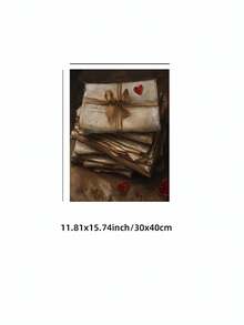 1pc Frameless Vintage Valentine's Day Love Letters Art Print, Stack Of Old Letters Tied With Brown Ribbon & Red Hearts, Warm Retro Romantic Poster For Living Room, Bedroom, Dorm, Room Decor, Funkyposters,Vintage Decor, College Dorm Essentials - Frameless - View 13