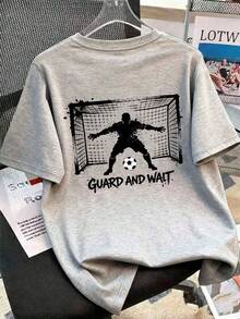 1pc Splatter Paint Style Football Goalkeeper Highlight Graphic Short Sleeve T-Shirt, Perfect Summer Gift For Teenage Boys, Suitable For Spring/Summer Wear At School And Outdoor - Grey - View 1