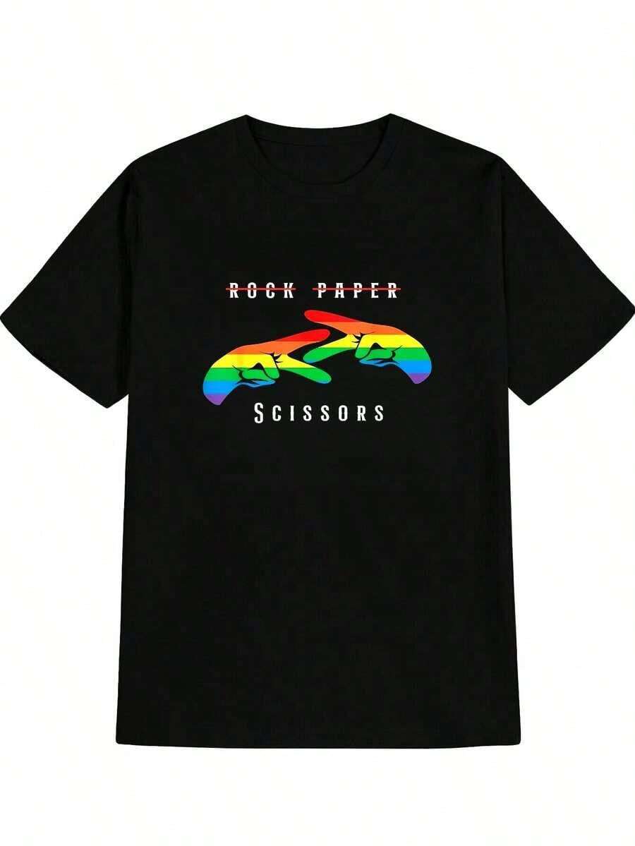 Unisex T-Shirt Men's T Shirt, Summer Tops Rock Paper Scissors Fun Lesbian Pride LGBT T-Shirt Cotton T-Shirt, Men's Baddie Germany Triko Camiseta Cotton - Schwarz - 查看 1