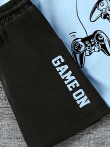2pcs/Set Teenage Boys' Game Controller Graphic Round Neck T-Shirt + Letter Print Shorts, Comfortable Summer Outfit - Multicolor - View 6