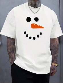2026 [Niu Wang Selection] New Summer Collection Of Men's Casual Clothing, Short Sleeve T-Shirt With Ribbed Round Neck, Knitted Fabric, Snowman Face Design, Fun And Original, Festive Atmosphere, Winter Theme, Simple And Elegant, Soft And Comfortable, Suitable For Outdoor Activities, Summer Printed T-Shirt For Men. - 魏斯 - 查看 7