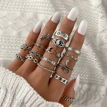 28pcs Assorted Vintage Style Rings Set, Elegant Multi-Element Rings For Women, Couples Finger Rings For Party & Daily Wear, Fashion Jewelry Gift, Random Delivery - 28 Random Punk-style Rings - View 6