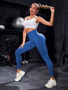SUN Women's Seamless Sports Leggings, Fitted, For Yoga, Fitness And Outdoor Running - 藍色 - 查看 2