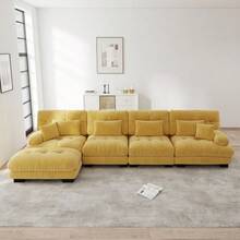 Modular Corner Sofa, L-Shaped Sofa Set For Living Room, Comfortable 4-Seater Cloud Sofas With Movable Ottoman, DIY Combination, Yellow - Mustard Yellow - View 3