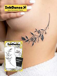 1 Kit "Magnolia de Tinta Vintage" Tatuajes Tecnológicos, Tatuajes Semipermanentes, Tatuajes Temporales, Duraderos, Tatuajes Falsos, Resistentes al Agua, Aspecto de Tatuaje Auténtico, a Base de Plantas D314 - Negro - Ver 7