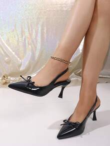 Summer Fashion Emcee Wedding Performance Teenager Party Vacation Versatile Pointed Toe Backstrap Bow Decor High Heel Sandals Suitable For All Teenagers - Black - View 3