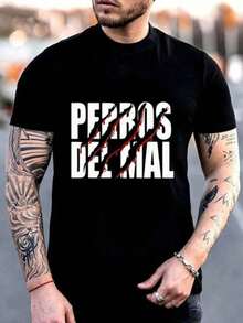 Crosswords Evil Dogs Black Print - Simple Casual Graphic Pure T-Shirt - Soft And Comfortable Short Sleeve Crew Neck T-Shirt With Bold Portrait Print, All Seasons Streetwear, Casual Street | Crew Neck T-Shirt | Shirt - 黑色 - 查看 1
