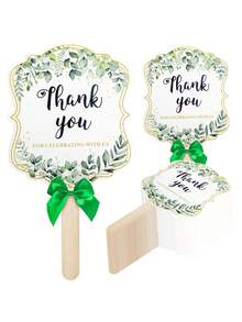 10pcs Wedding Appreciation Hand Fans - Green Leaf Bow Style - Party And Business Creative PaperFans - Multicolor - View 11