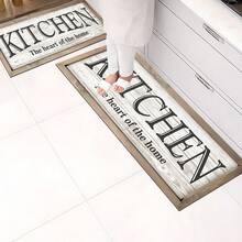 1pc Home Decor, Kitchen Text & Graphics Printed Mat, Silica Gel Kitchen Carpet, Washable Rectangular Rug, Suitable For Living Room, Bedroom, Hallway, Bathroom, Laundry Room - Polyester Carpet, Indoor & Outdoor Home Decor - Multicolor - View 2