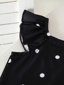 2pcs/Set Cute Retro Polka Dot Contrast Color Cap Sleeve Crop Top And Ruffle Hem Shorts Set For Girls, Suitable For 4-7 Years Old Summer Outfit - Black - View 4