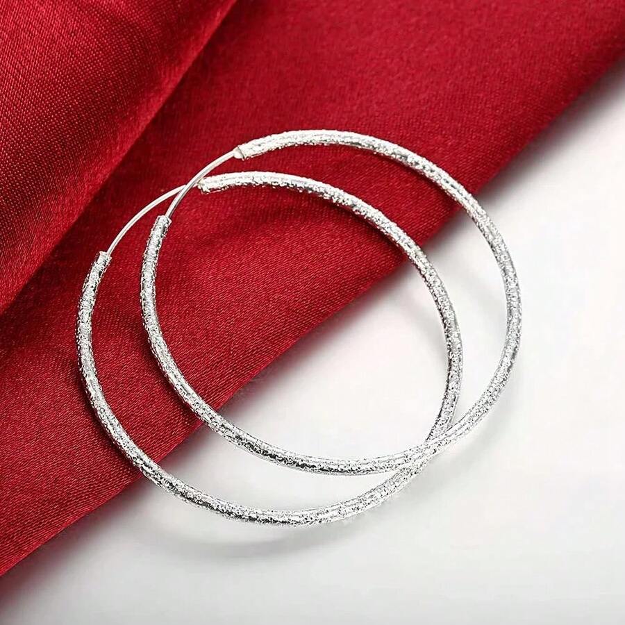 925 Sterling Silver Round Earrings, Elegant Dangle Earrings For Wedding Promises, Fine Hoop Earrings, Simple And High Quality, Versatile For Women. - 白色的 - 查看 1
