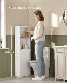 VASAGLE Slim Bathroom Storage Cabinet, Narrow Freestanding Cabinet With Storage Drawers And Adjustable Shelf, For Small Spaces, Modern Style - Cloud White - View 7