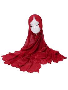 1 peça Hijab feminino elegante com bordado de flor ondulada, lenço de chiffon liso premium, xale envolvente de luxo macio e leve com proteção solar para mulher - Pequeno lenço de cabeça em chiffon com bordado floral - Ver 15