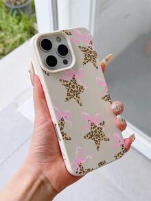 1pc White Leather Texture TPU Shockproof Phone Case, UV Printed Leopard, Star, Pink Bow Pattern Phone Case Compatible With IPhone 7/8/7Plus/8Plus/X/XS/XR/XSMax/11/11Pro/11ProMax/12/12Pro/12ProMax/12Mini/13/13Pro/13ProMax/13Mini/14/14Pro/14ProMax/14Plus/15/15Pro/15ProMax/15Plus/16/16Pro/16ProMax/16Plus/17/17Pro/17ProMax/Air - Multicolor - View 2