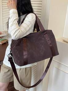 Nueva bolsa de viaje de moda, diseño minimalista de unicolor, PU mate con estilo, adecuada para viajes cortos y fitness, con compartimento independiente para zapatos, gran capacidad, versáti - Plateado - Ver 9