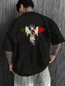 1PSCCamiseta para hombre con estampado de águila mexicana sobre fondo tricolor,diseño artístico moderno,tejido suave ,estilo casual y cómodoTshirts - Negro - Ver 7