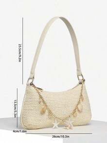 1pc Women's Vintage Resort Ocean Faux Pearl Cherry Faux Fur Tail Woven Crossbody Bag, Suitable Dates, Outings, Vacations - Beige - View 5