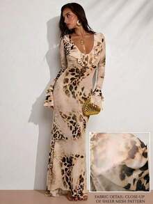 Vestido de cubrición versátil y de moda con volantes en el bajo y estampado de leopardo para mujer - Multicolor - Ver 8