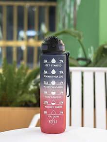1 pieza Botella de agua deportiva de gran capacidad de 1000ml, vaso con tapa abatible y pajita, botella de agua portátil degradada con escala, adecuada para fitness, yoga, senderismo y deportes - Multicolor - Ver 9