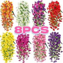 4/8pcs Artificial Morning Glory Plant Outdoor Simulated Flowers- No Maintenance Required- Multifunctional UV-Resistant Realistic Hanging Plants, Suitable For Home Decoration, Outdoor Courtyard, Porch, Terrace, Home Garden Decoration - Multicolor - View 2