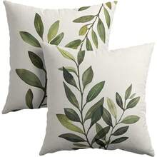 2PCS Watercolor Green Leaf Cushion Covers, Plant Print Pillow Covers, Farmhouse Style Sofa Home Decor, Without Inner Core - Green - View 10
