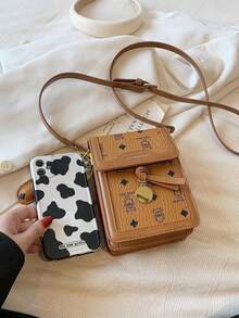 Retro Print Mini Phone Bag, Casual Shoulder Crossbody Bag - Brown - View 6
