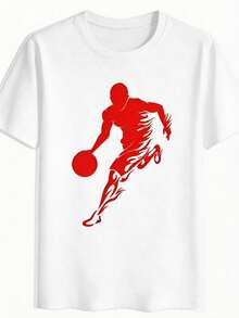 Men's Basketball Player Graphic Tee - Dynamic Red Print, Breathable, Short Sleeve, Crew Neck, Casual, For Sports Fans, Basketball Jersey, Sporty Design, Comfortable Fit, Boys' T-Shirts, Boys' Clothing, Girls' Clothing, Graphic Tee - 白色 - 查看 8