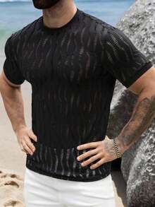 The Hottest Item Of The Summer: Men's Casual Short-Sleeved Crew Neck T-Shirt With Graphic Letter And Palm Tree Print, Perfect For Summer, A Gift For A Boyfriend, For Going Out, Vacations, Stylish, Popular, Party T-Shirt. - 黑色 - 查看 5