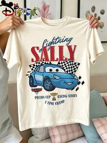 Disney Cars Sally Lightning Piston Cup Racing Kids T‑Shirt, Checkerboard Vintage Racing Girls Boys Short Sleeve Tee - Màu be - Xem 3