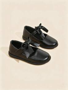 Girls' Black Bow Strap Design Ballet Shoes - Black - View 4