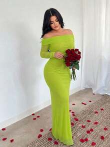 MEXSHEIN  Vestido ajustado de hombros descubiertos elegante para ir al trabajoMEX IN1N - Multicolor 2 - Ver 8