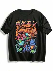 Camisetas Gráficas de Manga Corta Estilo Vintage Lavado con Temática de Kanto Starters XTCL - Blanco - Ver 1