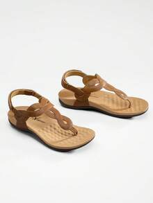 Athlefit Women's Orthopedic Arch Support Sandals - Comfortable Thong T-Strap Orthotic Casual Flat Sandals For Women - 譚 - 查看 4